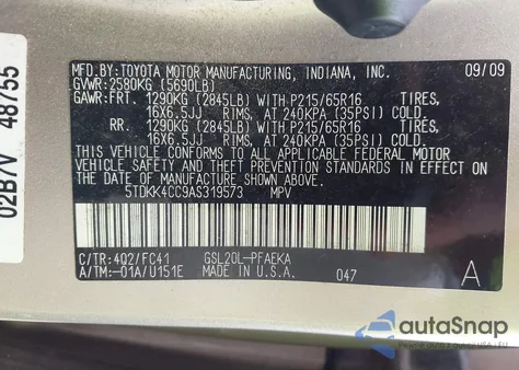 2010 Toyota Sienna Le z USA, uszkodzony, nr VIN 5TDKK4CC9AS319573